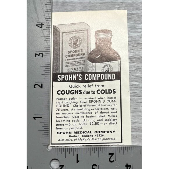 Spohn Medical Co Vintage Mini Print Ad 1970s Horses Coughs Colds Medicine - Picture 2 of 6